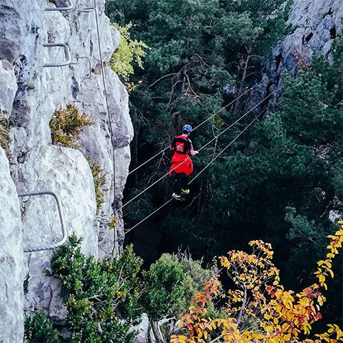 Pont de la Via Ferrada Roques de l'Empalomar, a Vallcebre, Berguedà. Vies Ferrades i esports d'aventura a Barcelona